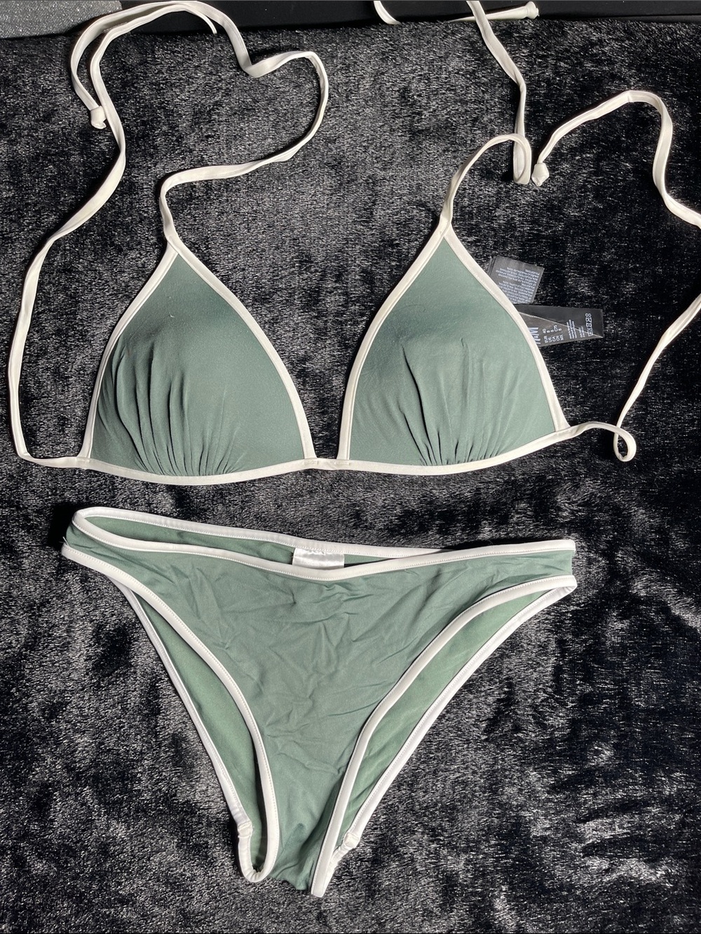 H&M Sage Green Triangle Bikini with Cream Trim - Women Swim